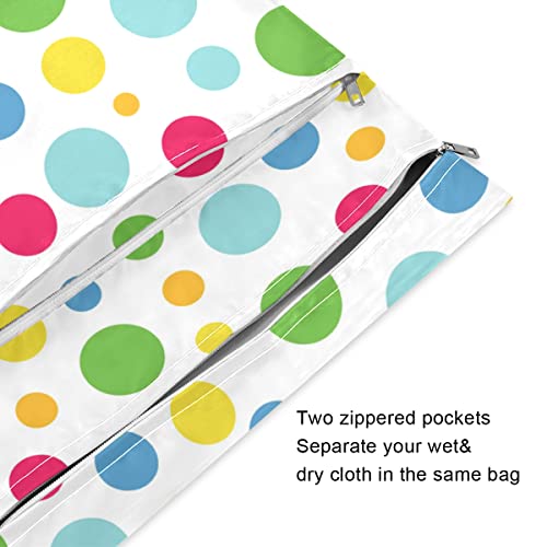 Renkli Daireler Desen Islak kuru Çanta Mayolar için Yeniden Kullanılabilir Bebek bezi ıslak çanta İki fermuarlı cepli