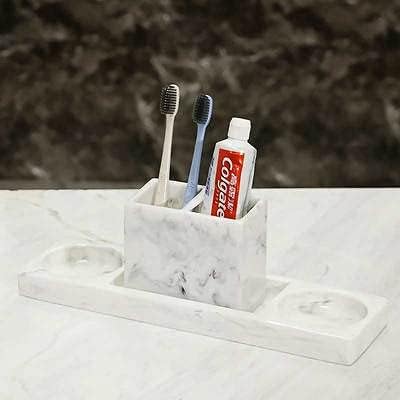 Crysdaralovebı Banyo Kiti Mermer Desen Elektrikli Diş Fırçası Tutucu Banyo Seti Tepsi Cam diş fırçası kabı Sabun