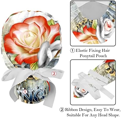 Mersov Çiçek Yeşil Çalışma Kapağı Düğme ve Ter Bandı, 2 Paket Yeniden Kullanılabilir Cerrahi Cerrahi Şapkalar At