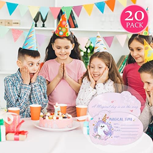 20 Takım Büyülü Unicorn doğum günü davetiyeleri, Glitter Unicorn Doğum Günü Partisi Davetiye Kartları Çocuklar için