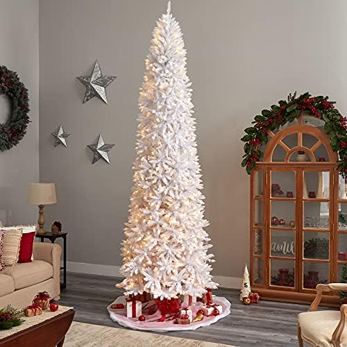 11 fit. 950 Sıcak Beyaz LED Işıklı ve 2836 Bükülebilir Dallı İnce Beyaz Yapay Noel Ağacı