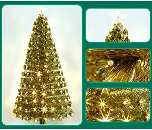 CAİXİN Yapay Noel Ağacı Fiber Optik, Altın Önceden Aydınlatılmış Noel Süsleri, Premium Cafe Otel Ev Noel Ağacı Metal
