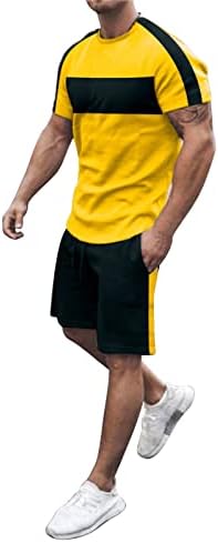 RUIRUILICO Yaz Kısa Kollu Kıyafetler Erkekler ıçin Rahat Renk Blok Eşofman T Shirt ve şort takımı Jogger Spor Eşofman