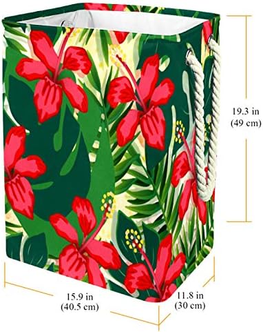 DEYYA Su Geçirmez Çamaşır Sepetleri Uzun Boylu Sağlam Katlanabilir çin Gül Çiçek Kırmızı Tropikal Yapraklar Baskı