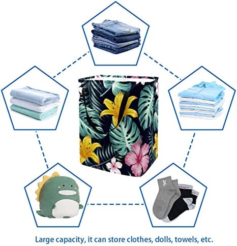 Tropikal Hawaii Plumeria ve Ebegümeci Baskı Katlanabilir Çamaşır Sepeti, 60L Su Geçirmez çamaşır sepetleri Çamaşır