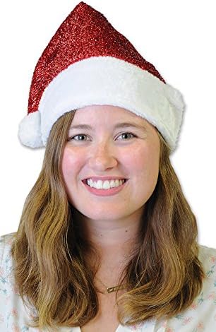 Noel Partisi Dekor Malzemeleri için Beistle 3 Parça Metalik Noel Baba Şapkaları, Kırmızı / Beyaz