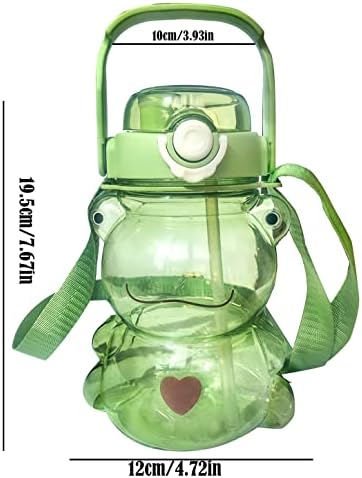 RAMAHP Kawaii kurbağa pipetli suluk, ayarlanabilir omuz askılı kurbağa su şişesi sevimli çıkartmalar, kız erkek okul
