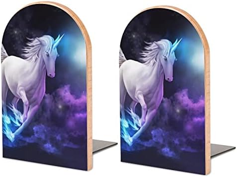 Beyaz Unicorn Galaxy Büyük Ahşap Kitap Ayracı Modern Dekoratif Kitaplık Kitap Stoper Masası Raf Tutucular 2 Set