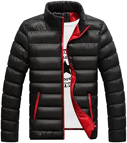 Erkek Kış balon ceket Hafif Uzun Kollu Zip Up Yaka Aşağı Sıcak pamuklu ceket Mont Cepler İle