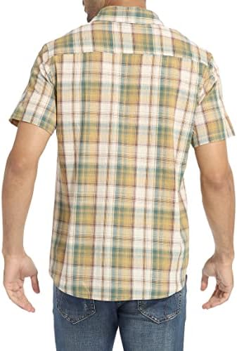 HAUSEİN erkek Batı Kovboy Kısa Kollu Düğme Aşağı Ekose Gömlek Cep Rahat Yaz Ceket Gömlek