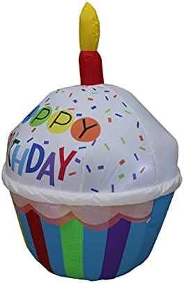 İki doğum günü partisi süslemeleri paketi, 4 ayak boyunda sevimli mutlu yıllar şişme Cupcake kırmızı mum ve 4 ayak