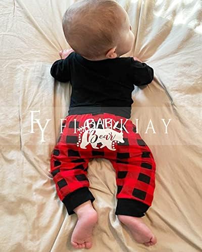 fioukiay Yenidoğan Erkek Bebek İlk Noel Giysileri Uzun Kollu Bodysuit Romper Buffalo Ekose Pantolon Kıyafet Setleri