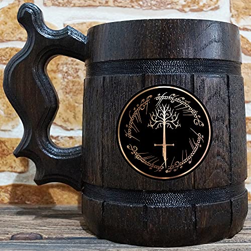 Bir Yüzük Ağacı Gondor bira kupası, 22 oz, Ahşap Bira Stein, Bira Tankard, Fantezi Kupa, Onun için Hediye, doğum