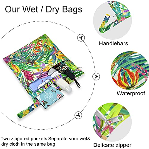 visesunny tropikal bitki Fermuarlı Cepli 2 adet ıslak çanta Yıkanabilir Kullanımlık Seyahat için geniş Bebek Bezi