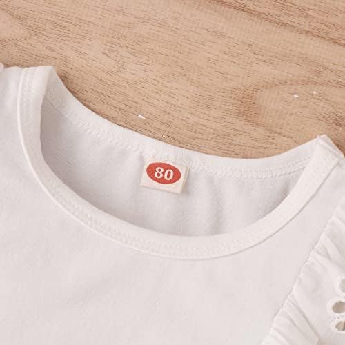 Kız Giyim Seti Düğme Aşağı Etek Çarpıntı Kollu Bluzlar İlmek Skrts İki Cep Kuşgözü Nakış Scoop Boyun Beyaz