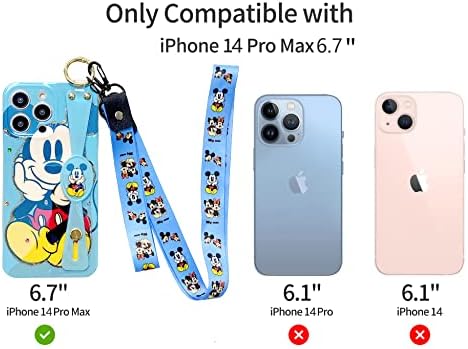 ıPhone 14 Pro Max kılıf Bilek Kayışı Kickstand ile 2 Kordon ile Çocuklar için Erkek Kız, Sevimli Eğlenceli Mickey