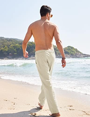 COOFANDY erkek Rahat Keten pantolon Elastik Bel İpli Plaj Yoga Pantolon Hafif Düz Bacak cepli pantolon