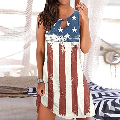 Oplxuo Casual Sundress Kadınlar için 4th Temmuz Bağımsızlık Günü Elbiseler ABD Bayrağı Kolsuz Flowy Tunik Mini Yaz