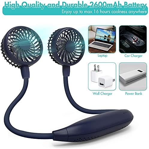 COMLİFE Taşınabilir Boyun Fanı, 2600mAh Pille Çalışan 6 Vitesli Ultra Sessiz Eller Serbest USB Fan, Güçlü Rüzgar,