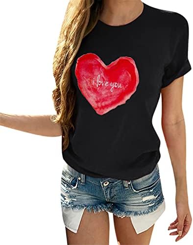NREALY Blusa Kısa Kollu Üstleri Kadınlar için sevgililer Günü Baskı Gömlek Crewneck günlük t-Shirt Bahar Bayanlar