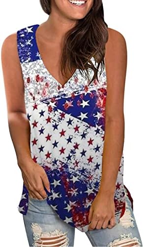 4th Temmuz Gömlek Tankı Üstleri Kadınlar için Amerikan Bayrağı Yaz Casual Kolsuz Gömlek Vatansever Yıldız Çizgili