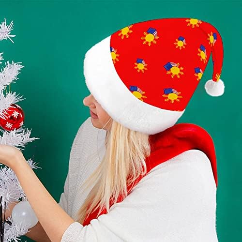 Filipin ve Amerikan Bayrağı Komik Noel Şapka Noel Baba Şapka Kısa Peluş ile Beyaz Manşetleri için Noel Tatil Parti