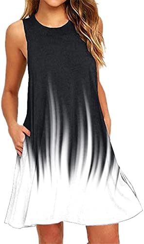Kadınlar için yaz Elbiseler 2023 Plaj Çiçek Tshirt Sundress Kolsuz Yuvarlak Boyun Casual Cepler Boho Tankı Elbise