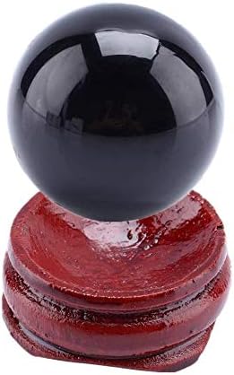 Hztyyıer Doğal Kristal Top, Siyah Obsidyen Kristal Top Dekoratif Top Falcılık Topu Ahşap Stand ile