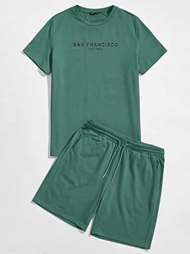 FİOXA İki Parçalı Kıyafetler Erkekler için Mektup Grafik Tee ve Parça şort takımı (Renk: Yeşil, Boyutu: Küçük)