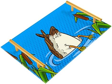 Dallonan Akrilik Banyo Tepsisi, Dikdörtgen Ördek Gölet Komik Kuş Mavi Dekoratif Tepsiler ile Altın Kolları için Mutfak