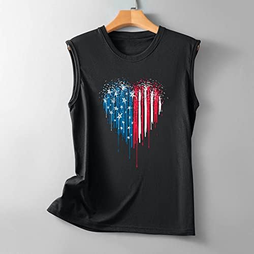 Yaz Tankı Üstleri Kadınlar için Amerikan Bayrağı Kalp T Shirt 4th Temmuz Vatansever Kolsuz Tees En Bağımsızlık Günü