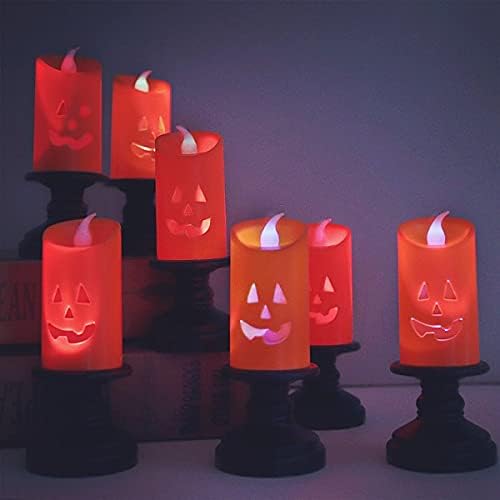 YBB 6 ADET cadılar bayramı kabak mum ışığı, cadılar bayramı turuncu alevsiz mum ışıkları LED lambalar festivali dekor