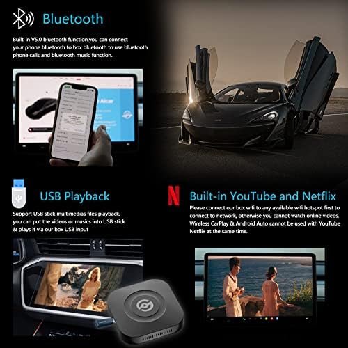 ZHNN Kablosuz CarPlay Android Otomatik Multimedya Video Kutusu, Android Sistemi Carplay Sihirli Kutu Desteği Netflix,