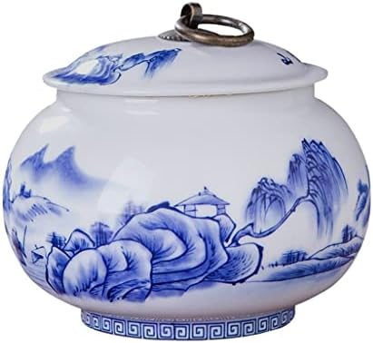 LDCHNH Jingdezhen Porselen Mavi ve Beyaz Seramik Mühürlü Bakır Halka Çay Kavanoz kapaklı saklama kabı Depo Çay Caddy