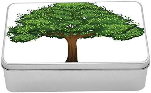 Ambesonne Ağacı Metal Kutu, Düz Zemin Üzerine Dijital Olarak Üretilmiş Yay, Kapaklı Çok Amaçlı Dikdörtgen Teneke