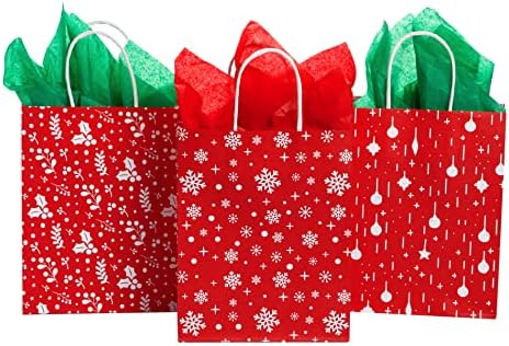 JOYIN 24 Pcs Noel Kırmızı hediye keseleri, veren Goody Çanta ile 6 Tasarımlar için Noel Parti İyilik, sarma Goodie