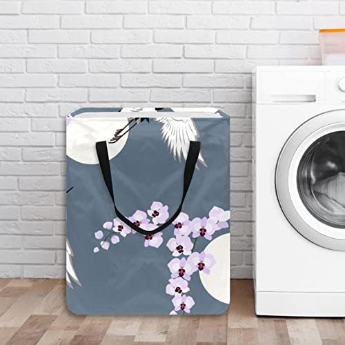 Vinç ve Orkide Baskı Katlanabilir çamaşır sepeti, 60L Su Geçirmez çamaşır sepetleri Çamaşır Kutusu Giysi Oyuncak