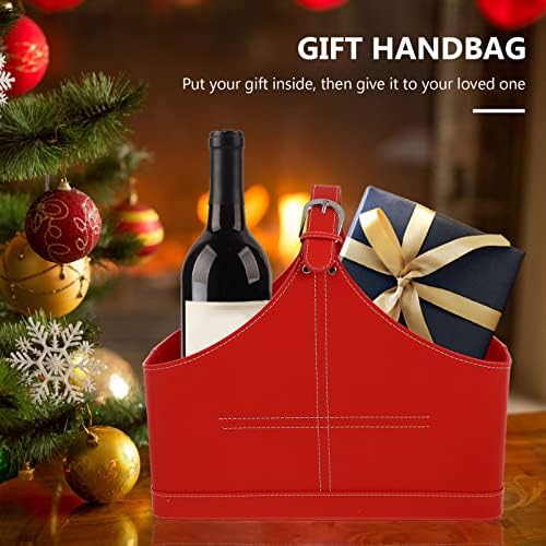 Cabilock Çanta Noel Kırmızı hediye kulplu çantalar Yeniden Kullanılabilir Pu Deri Alışveriş Hediyeler Partiler Noel