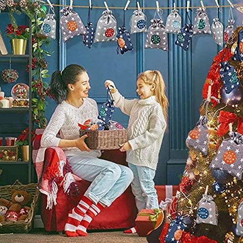 Weimay Noel Advent Takvimi Çanta 24 Gün Çuval Bezi Asılı Advent Takvimleri Garland Şeker hediye keseleri Çuval DIY