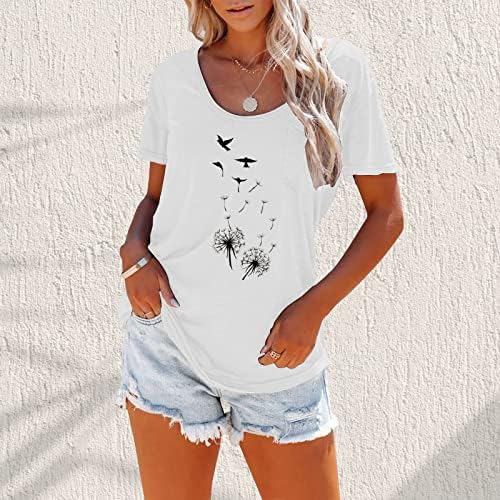 Kadınlar için yaz Üstleri Gevşek Fit Yuvarlak Boyun T-Shirt Karahindiba Baskı Sevimli Üst Tunik Gömlek Yumuşak Streç
