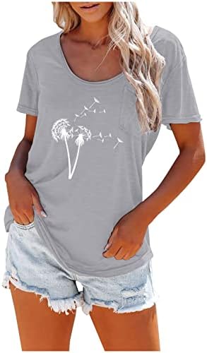 Kadınlar için yaz Üstleri Gevşek Fit Yuvarlak Boyun T-Shirt Karahindiba Baskı Sevimli Üst Tunik Gömlek Yumuşak Streç
