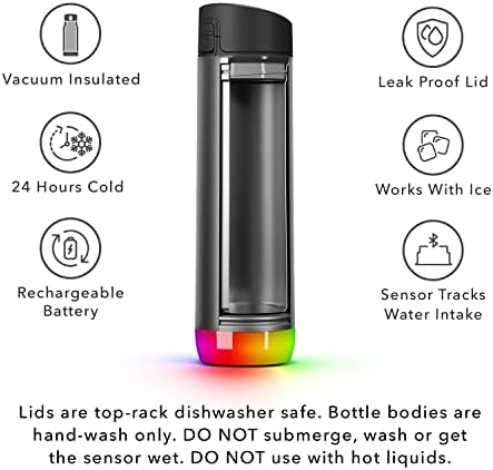 Hidrate Spark PRO Akıllı Su Şişesi-Bluetooth ile Su Alımını İzler, İçmeniz Gerektiğinde LED Parıltı Hatırlatıcısı-Yudum