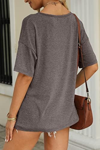 MİROL kadın Yarım Kollu T Shirt Moda V Yaka Boy Gevşek Katı Casual Temel Bluzlar Tops