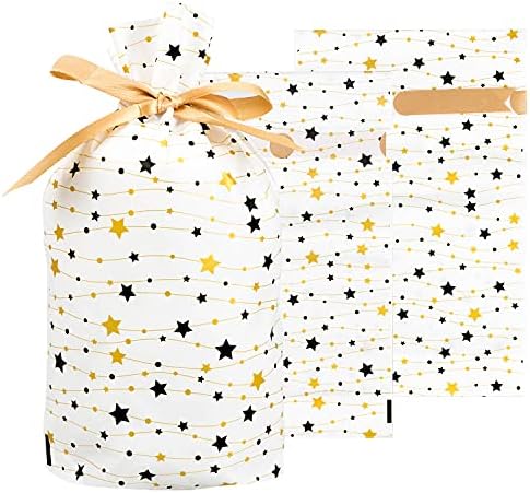 TESEAM Plastik İpli Şeker Çanta 50 Paket, dayanıklı Tedavi Favor Çanta Hediye Sarıcı Çanta için Yıldız ile Düğün
