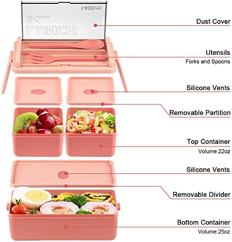 NatraProw İstiflenebilir Bento Kutusu Kiti, 47.35 OZ Bento Kutusu Yetişkin Öğle Yemeği Kutusu, Öğle Yemeği Çantası