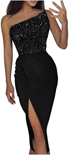 lcepcy Pullu Bir Omuz Yan Yarık Balo Elbise Kadınlar için 2023 Yaz Kolsuz Akşam Parti Elbiseler Kokteyl Elbiseleri