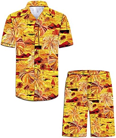 Kırmızı Tüy erkek Çiçek Gömlek Hawaii Setleri 2 ADET Eşofman Casual Düğme Aşağı Kısa Kollu Gömlek Çiçek Baskı plaj