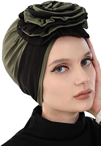 Aisha'nın Tasarım Pretied Anında Türban Başkanı Sarar Kadınlar İçin, %95 % Pamuk Başörtüsü Eşarp, 2-Renk Gül Detay