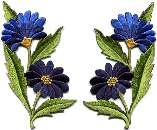 Mavi Papatyalar Çift Çiçekler Çiçek Buketi Boho İşlemeli Aplikler Demir-on Yamalar Yeni