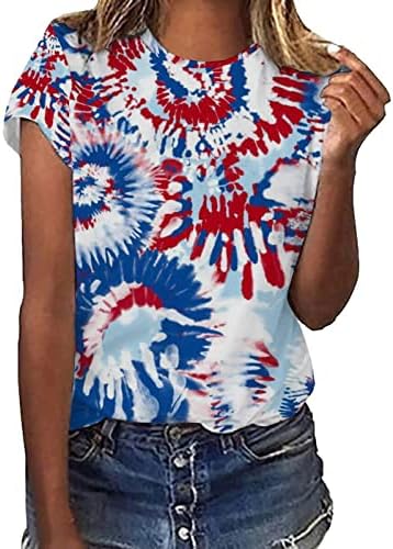 2023 Bayan Amerika Bayrağı Tshirt 4th Temmuz Tshirt Casual Ekip Boyun Kısa Kollu Yaz Üstleri Şık Casual Bluz Tunik